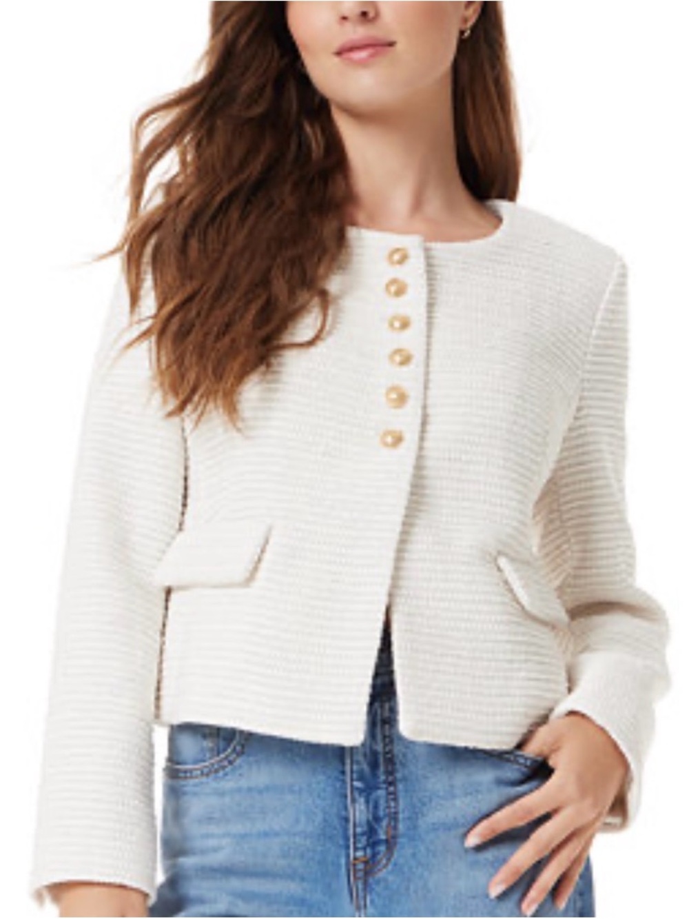 Sam Edelman Women's Collarless Gold Boucle Cropped jacket Sz small